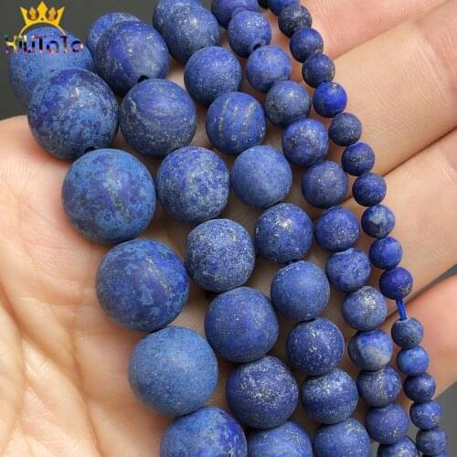 Natural Matte Stone Dull Polished Lapis lazuli Round Loose Beads For DIY Jewelry Making Bracelet Accessories 15''Inches 6 8 10mm