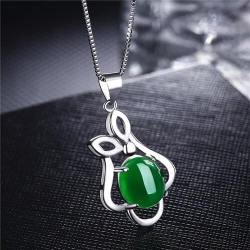 Natural Green Jade Chalcedony Round Pendant Agate 925 Silver Necklace Fashion Charm Jewelry Carved Amulet Gifts for Her Women