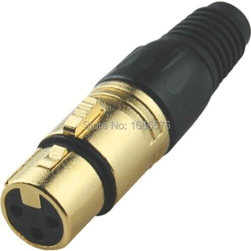 Wholesale 50 pcs/lot Microphone Speaker AMP XLR Female Connector with 3pin gold-5005