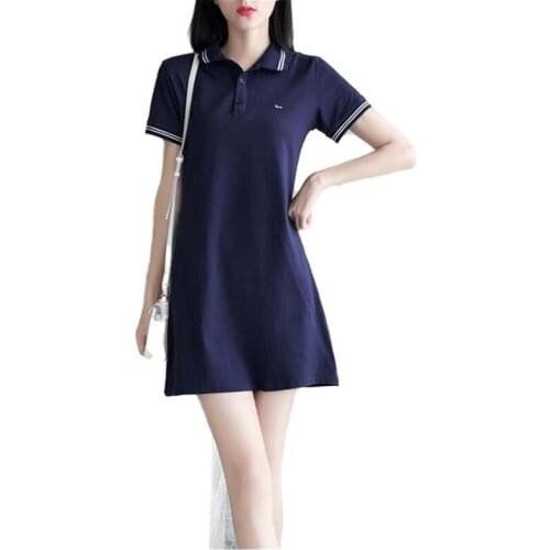 New Summer Women Dress Solid Short Sleeve Embroidery Casual Straight Dresses Turn Down Collar Polo Dresses Harmont Dress Blaine
