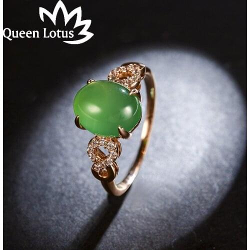 Queen Lotus Elegant Oval Geometric Finger Ring for Women Retro Green Opal Stone Big Rings Vintage Ladies Jewelry Accessories Hot