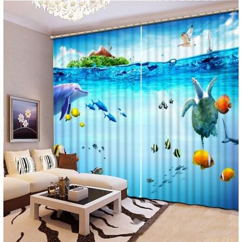 3D Curtain Luxury Blackout 3D Window Curtains For Living Room Bedroom Marine world animals Blackout Shade Window Curtains