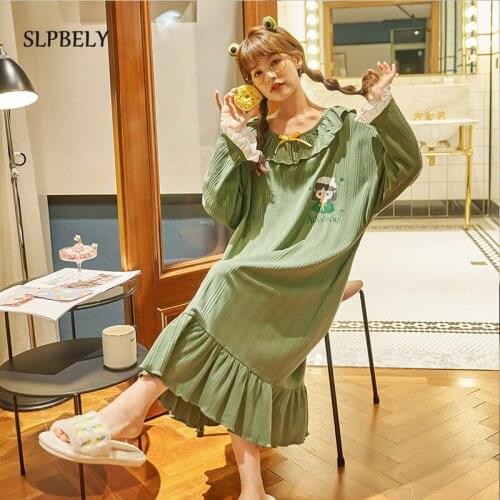 SLPBELY Kawaii Women Nightgown Spring Autumn Princess Long Sleeved Nightdress Nightshirt Pyjamas Sleepwear Homewear Nightwear