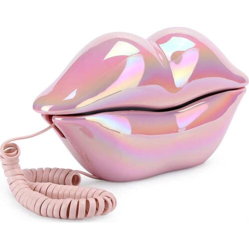 Fashionable Funny Lip Shape Telephone Desktop Corded Fixed Telephone with Number Storage Function for Home Hotel Office Use