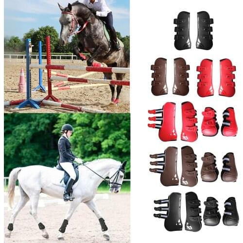 Outdoor Equestrian Horse Leg Boots Training Front Hind Adjustable Brace PU Leather Guard Durable Riding Protection Wrap