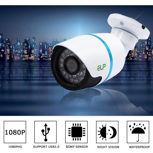 ELP 1080P SONY IMX322 USB Camera with 24pcs IR LEDs, IR Infrared USB Bullet Camera IP66 Waterproof for Indoor and Outdoor Usage