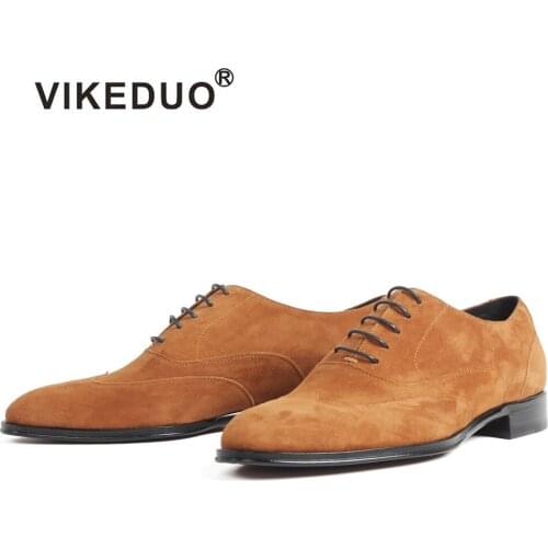 VIKEDUO Plain Brown Kid Suede Mens Footwear Formal Wedding Handmade Zapato de Hombre Plus Size Luxury Brand Leather Oxford Shoes