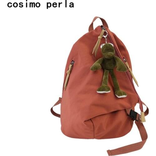 Waterproof Antitheft Nylon Backpacks for Women European Solid Irregular Casual Unisex Bagpack with Pendent Toy Mochilas Female