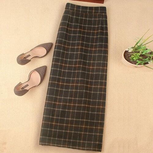 High Waist Wool Long Skirt Women Winter New Fashion Sexy Split Pencil Skirt Ladies cashmere Warm Plaid Woolen Skirts
