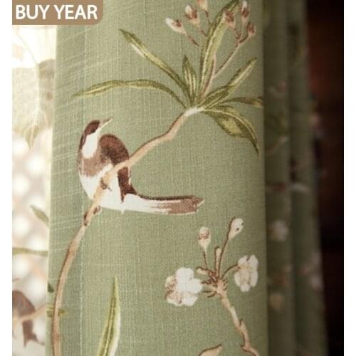 Rural Curtains for Living Room dining Bedroom American Country Style Flower Bird Cotton and Linen Fabric Curtains Customization