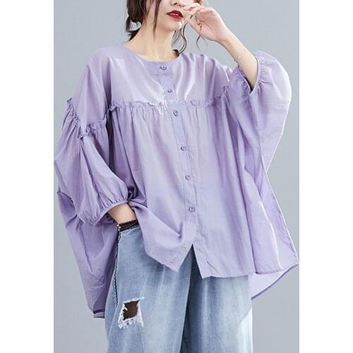 Oversized Women Cotton Casual Shirts New Arrival 2021 Summer Vintage Style O-neck Solid Color Loose Comfortable Female Tops B512