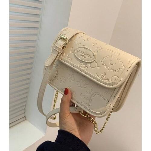 Cartoon Print Shoulder Bag for Women Fashion Pu Casual Small Square Bag Ladies Buckle Zipper Crossbody Bag