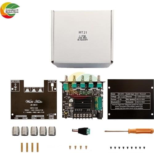 ZK-MT21 TPA3116 2.1 Channel Bluetooth 5.0 Subwoofer Amplifier Board 50WX2+100W Power Audio Stereo Amplifier Board Bass AMP AUX