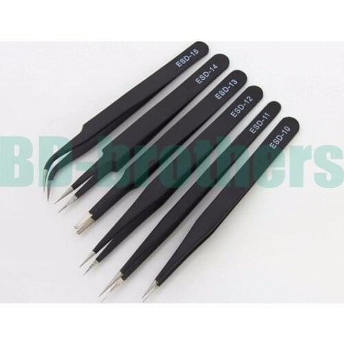 1.5mm Black Antistatic Stainless Steel Tweezers ESD 10 11 12 13 14 15 Without Package Repair Tools Wholesale 1000pcs/lot