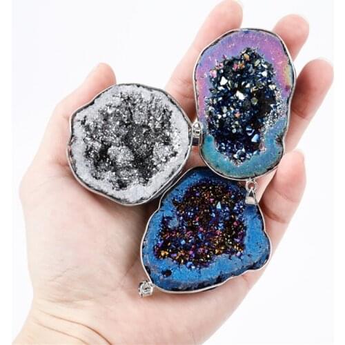 1pcs Natural Crystal Stone Pendant Electroplated Agate Stone Natural Stone Made Necklace pendant Gift for Mothers Day