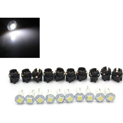 10pcs Car 0.2W T5 SMD 5050 Bright LED Lamp Dashboard Instrument Light Bulb+Lamp Holder DC 12V White Auto Side Wedge Light
