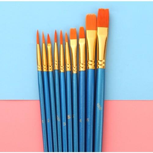 10Pcs/Set Nylon Hair Paint Brush Kids Student Watercolor Gouache Beauty nail Painting Pen Set Drawing Art Supplies