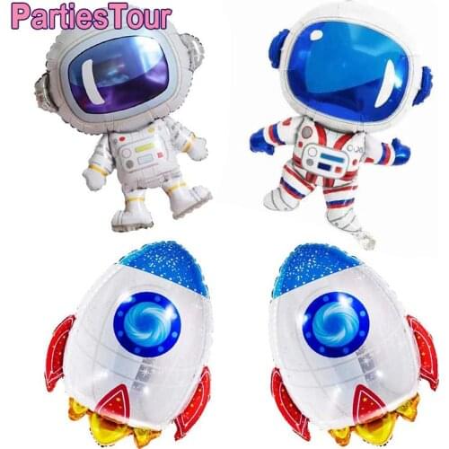4Pcs Large Size Outer Space Cartoon Balloons Astronaut Balloons Rocket Balloons Baby Shower Kids Planet Themed Party Supplies