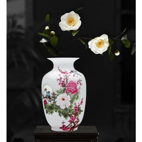 Antique Jingdezhen Thin China Vase with ood base Flowers and Bird Patterns Ceramic Table Vase Porcelain Decorative Vase