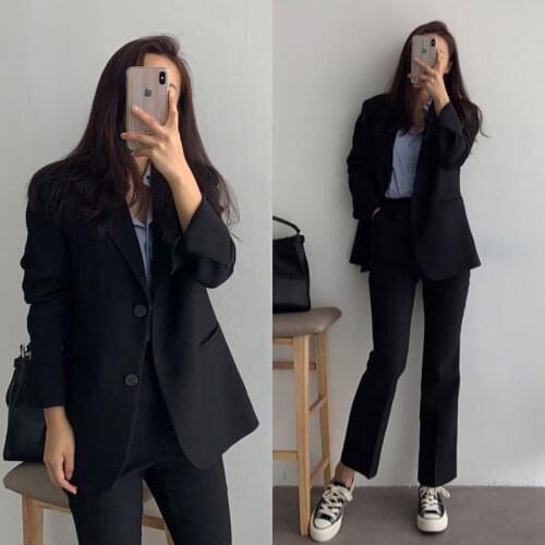 Free Shipping Spring Autumn Casual Suit Coat Korean Loose Professional Black Formal Ladies Blazers Blaser Feminino Slim Black