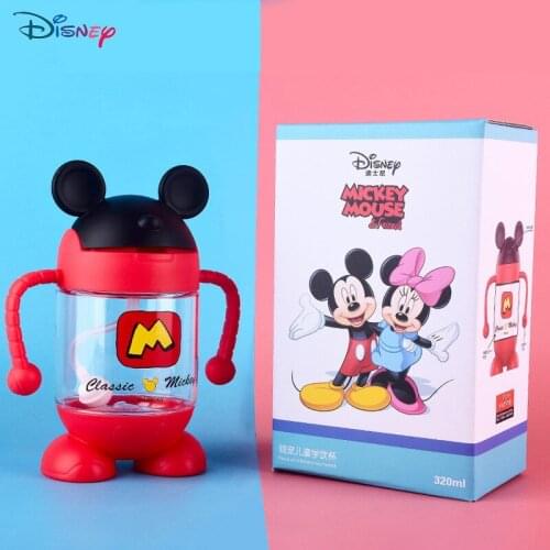 320ml Disney Mickey Mouse Thermos Feeding Bottle for Baby Cartoon Plastic Convenient Outdoor Child Sports Bottle with Straw
