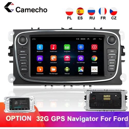 Camecho 2 din Android 8.1 For FORD Focus 2 II EXI MT 2 3 Mk2 Mondeo 9 S-MAX C-MAX Galaxy Car Radio GPS Multimedia Player 2G+32G