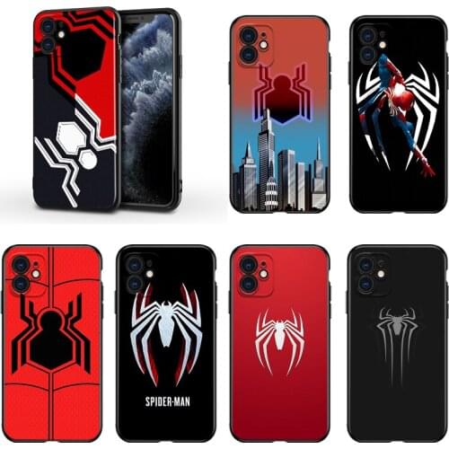 Marvel Spider-Man Logo For Apple iPhone 13 12 11 Mini XS XR X Pro MAX SE 2020 8 7 6 5 5S Plus Black Silicone Phone Case