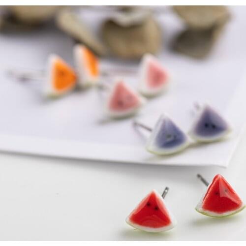 Quarter watermelon cute cartoon fruit Ceramic Earrings Fashion Gift Ear Studs Jewelry Wholesale For Women Girl #LY536