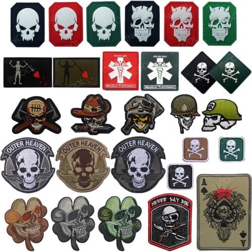 Decorative Embroidered Patch Tactical Skull Military Reflective Patch Emblems Rubber Funny Badges Embroidery Motorcycle Patches