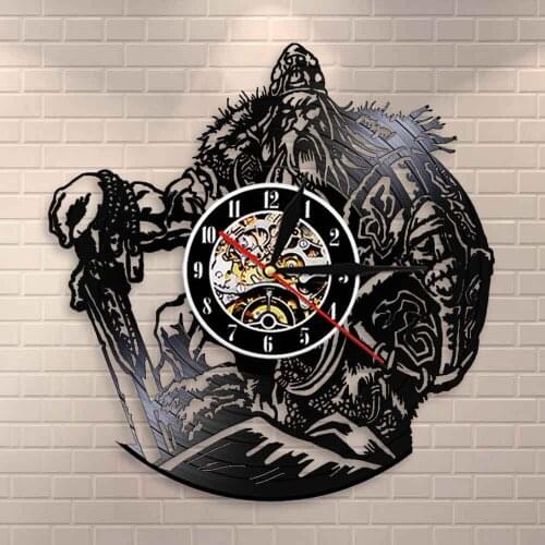 God OdinViking Warrior With Sword And Shield Scandinavian mythology Decorative Wall Clock Barbarian Warrior Vinyl Record Clock