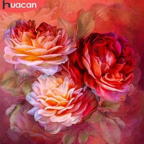 HUACAN Diamond Painting Flower Cross Stitch Diamond Embroidery Peony Rhinestones Pictures Handicrafts Gift