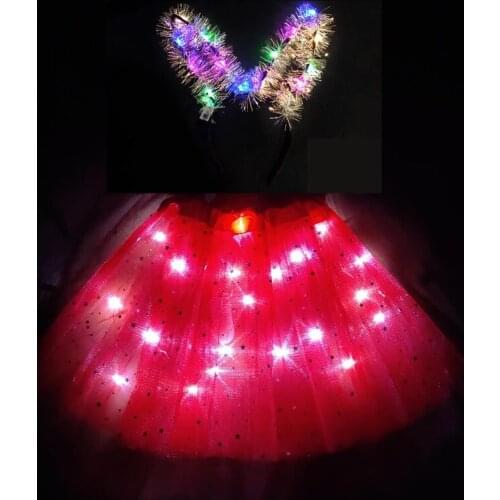 Red new childrens and girls' luminous skirt led short skirt fluffy short skirt new strange short skirt shiny birthday skirt set