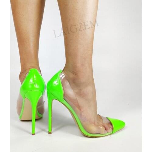 LAIGZEM Women Pumps Colorful Slip On Stiletto High Heels Clear PVC Pumps Party Evening Female Lady Shoes Woman Big Size 43 45 47