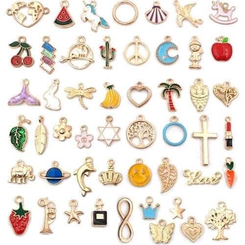 Mix 50pcs/pack Fruit Animal Cross Crown Enamel Charms for Earring Baby Bracelets Brooch DIY Jewelry Making