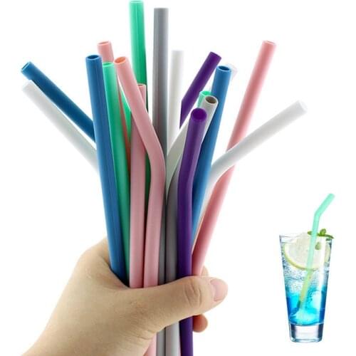 Rainbow Color Reusable Silicone Straws Cleaner Brush Drinks Cocktail Drinking Straw Tube Milk Drinkware Bar Party Accessory