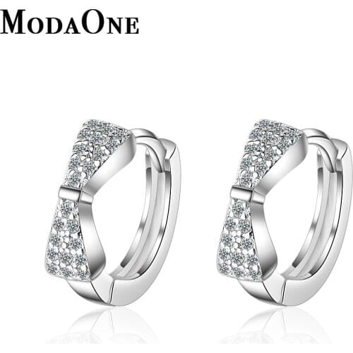 ModaOne 925 Sterling Silver Bowknot Rose Gold Earrings For Women AAAAA Zircon Fashion Earrings Jewerly Aretes De Mujer Oorbellen