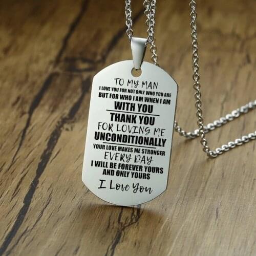 To My Man, Thank You For Loving Me Dog Tag Personalised Stainless Steel Pendant Necklace for Husband Boyfriend Gift