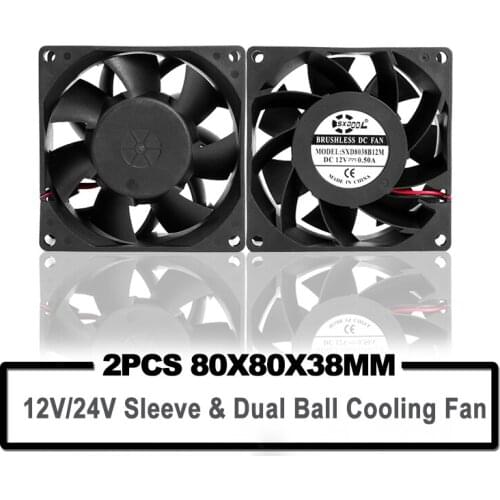 1pcs powerful 80mm fan 8038 DC 12V 24V Dual Ball Bearing 2-wire 80x80x38mm Server Square Inverter Cooling Fans