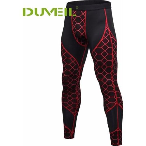 DUVEIL Male Compression Pants Mens Fitness Pants Printing Splicing Sports Running Training Sweating Quick Drying Trousers