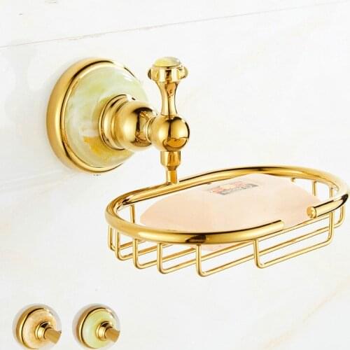 European Style Wall Hanging Jade Brass And Golden Finish Bathroom Pendant Soap Dish Magnetic Soap Holder Bathroom Soap