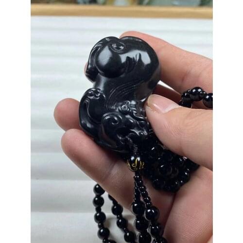 Natural A hetian jade handcarved mascot of jade brave troops black jade necklace jade pendant jadeite jade necklaces men jewelry