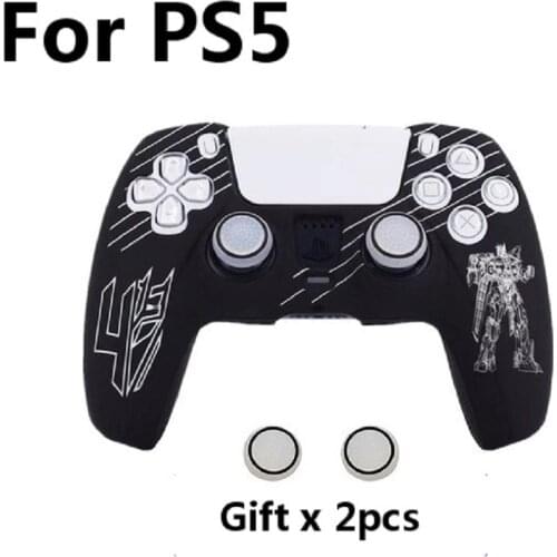 For PS5 Anti-slip Silicone Rubber Protective Cover Gamepad Skin Case Soft Shell & 2 Pcs Thumb Cap Grips Game Accessories