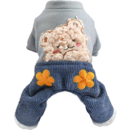 New Pet Dogs Cats Autumn and Winter New Styles Plus Velvet Thickened Four-legged Pet Costumes Blush Woolen Cloth Bear Hoodie