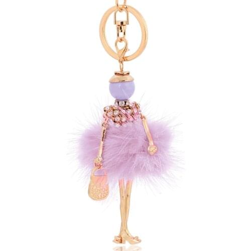 New design purple fur keychain car key chain charms key ring pendant for women handbag keyring gift wholesale