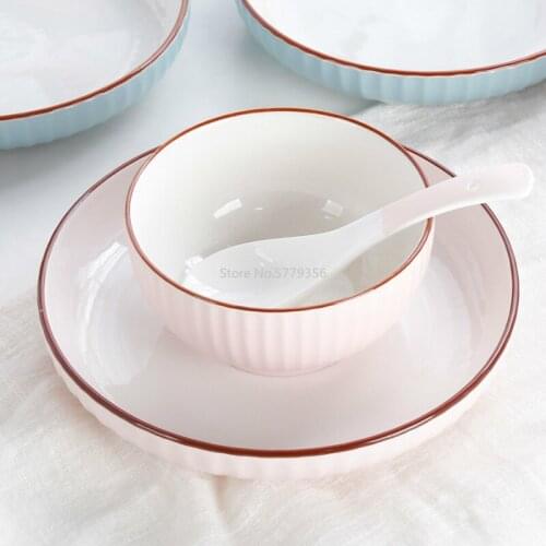 Dishes Plate Set Household Ceramic Rice Bowl Noodle Bowl Japanese Style Single Cute Girl Heart Nordic Tableware Creative