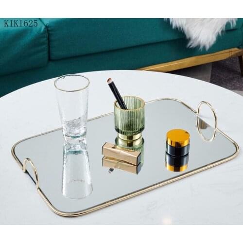 Simple Metal Mirror Glass Storage Tray Household Snack Cake Tray Dressing Table Jewelry Cosmetic Storage Tray Home Decoration