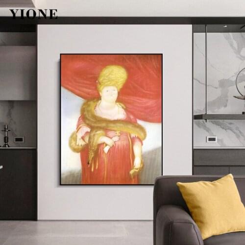 Retro Lady with Pet Scarf Oil Painting Impressionist Portrait Fat Woman Wall Art Poster Prints Canvas Picture for Living Room