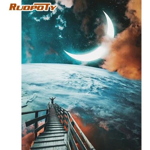 RUOPOTY Frame Diy Paint By Numbers Kits Acrylic Wall Art Home Decors Moon Landscape Modern Coloring By Numbers For Diy Gift