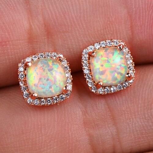 Cute Female White Blue Green Earrings Rose Gold Silver Color Wedding Earrings Vintage Opal Crystal Stud Earrings For Women