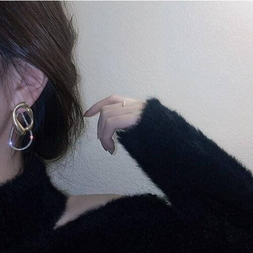 New Geometric Rhinestone Drop-shaped Earrings for Women Girl Design Fashion Temperament Gold Color Earring Party Working Jewelry